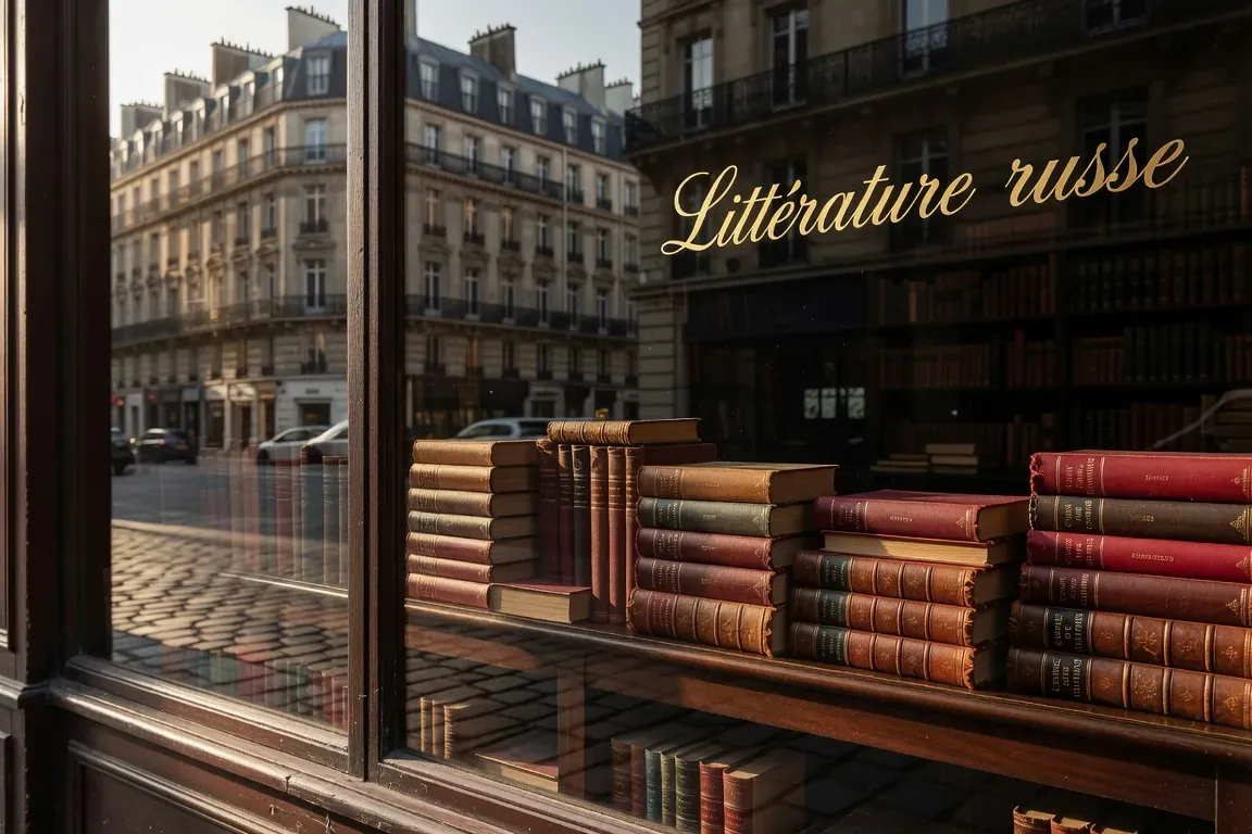Bibliothèque privée de traductrice avec éditions russes et françaises de Tolstoï