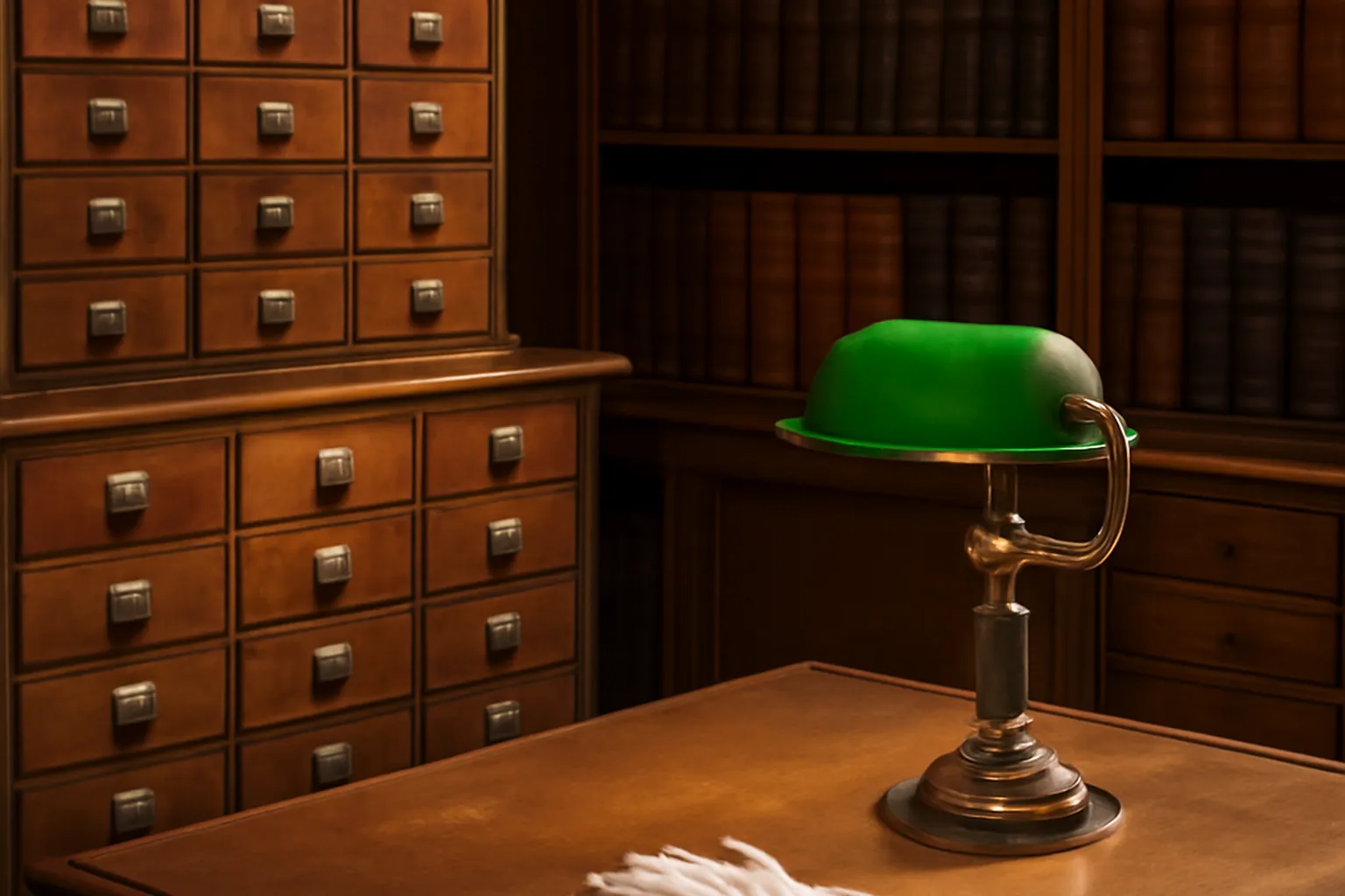 Salle de cérémonie littéraire à Paris, éclairage chaud, livres exposés